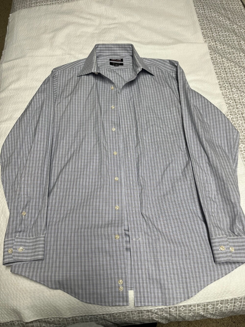 Kirkland Men's Dress Shirt 16-34/35 Gray Multicolor Plaid Wrinkle Free